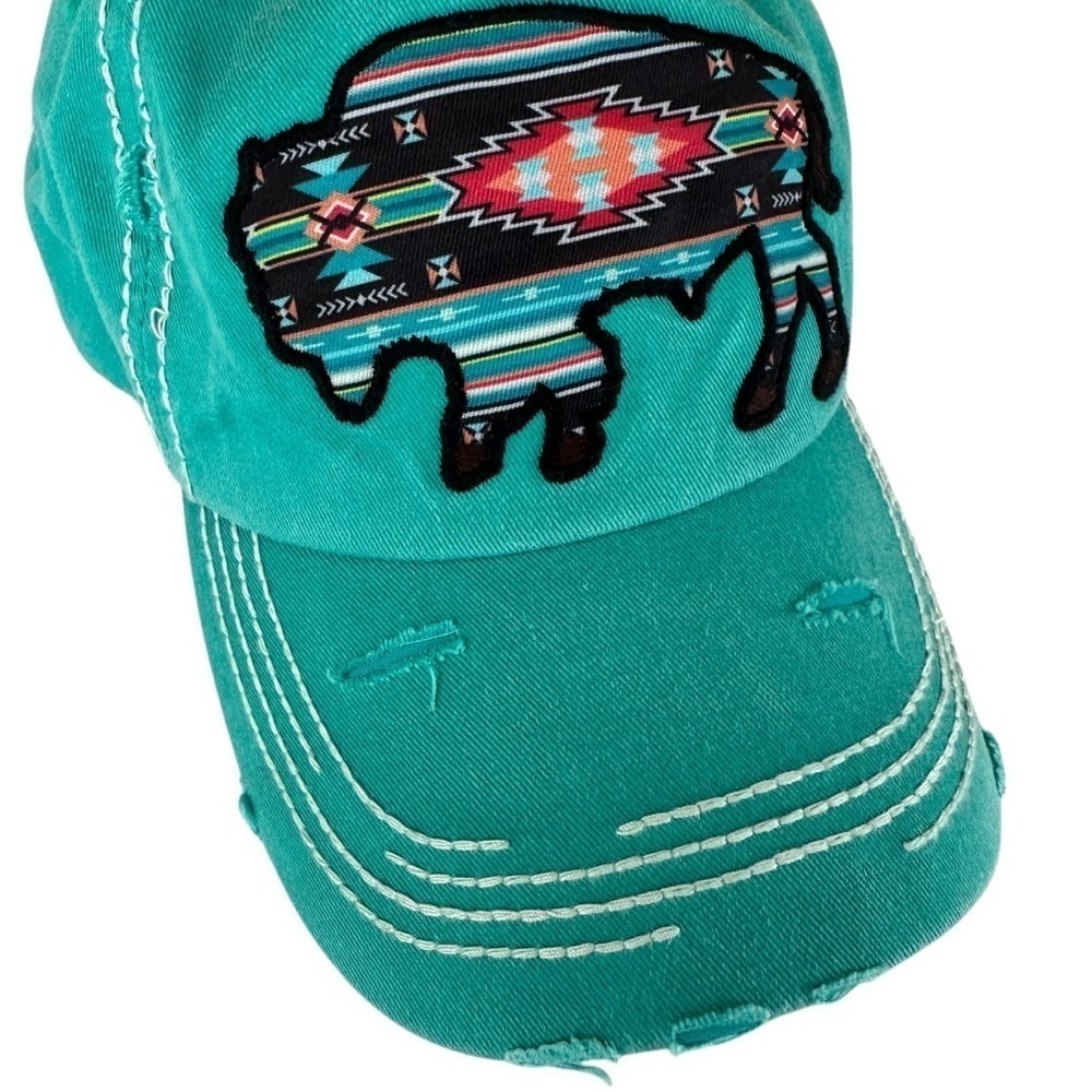 KBethos Vintage Aztec Pattern Buffalo Embroidered Turquoise Baseball Hat - Picture 2 of 4
